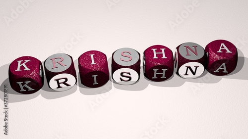 krishna text by dancing dice letters, 3D illustration for india and lord