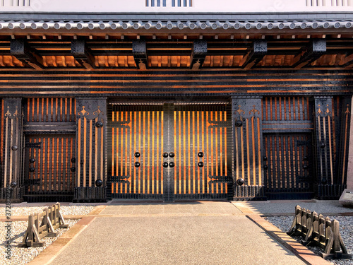 Front gate of Kanazawa castle detail of building and pattern design in Japan photo