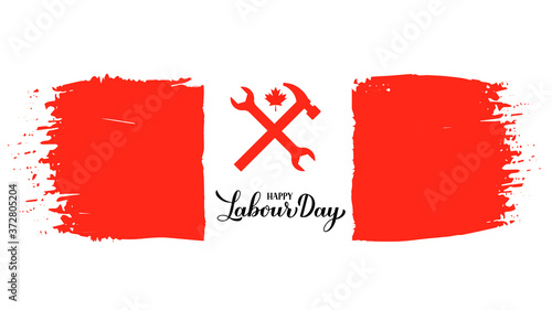 Happy Labour Day calligraphy hand lettering with Canadian flag. Holiday in Canada typography poster. Vector template for banner, flyer, greeting card, logo design, postcard, party invitation, t-shirt