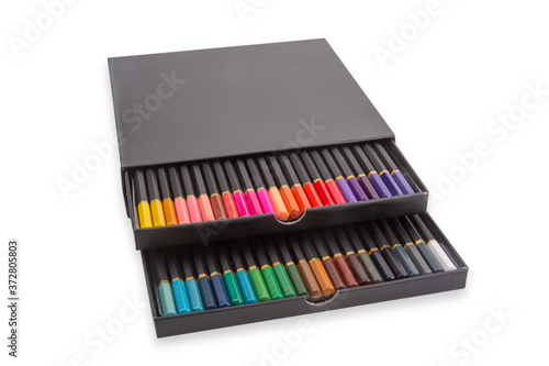 Box with colorful pencils