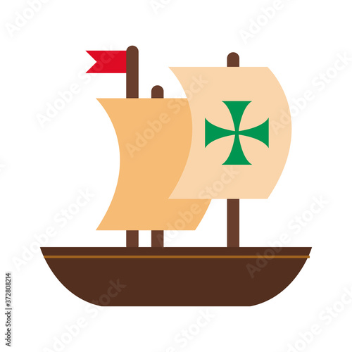caravel ship columbus day flat style