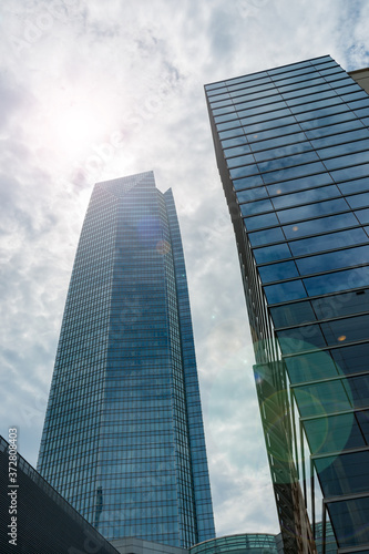 Tall modern high-rise commercial buildings rising skyward