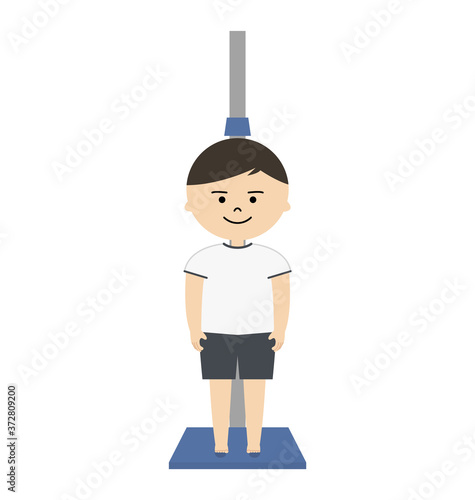 身長を測っている男の子のイラスト