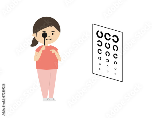 視力検査をしている女の子のイラスト
