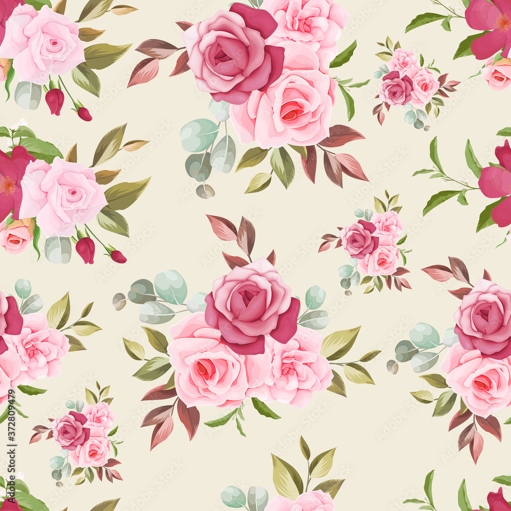 Fototapeta Hand drawn floral and leaves seamless pattern design