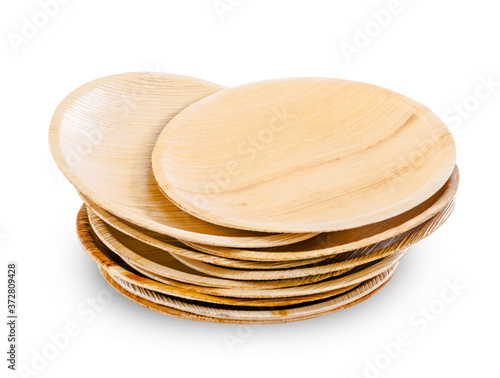 plates made from dried betel nut leaf palm, natural material isolated on white background.