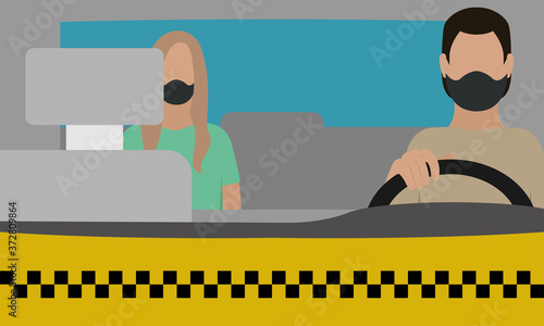 People in public transport wearing mask. Coronavirus prevention - Vector