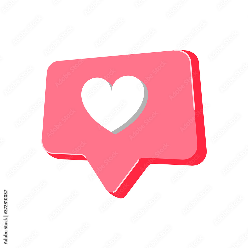 social media like with heart flat design icon, sign, logo, button, symbol vector illustration in 3D style