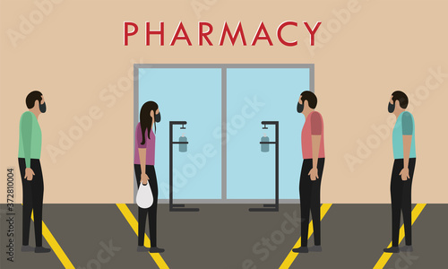People in line with social distancing. Coronavirus prevention - Vector