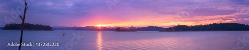 Beautiful view of sunset on the lake , nature Background © Lab_Photo
