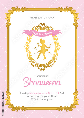 Royal Baby Shower Invitation with cute ballerina girl