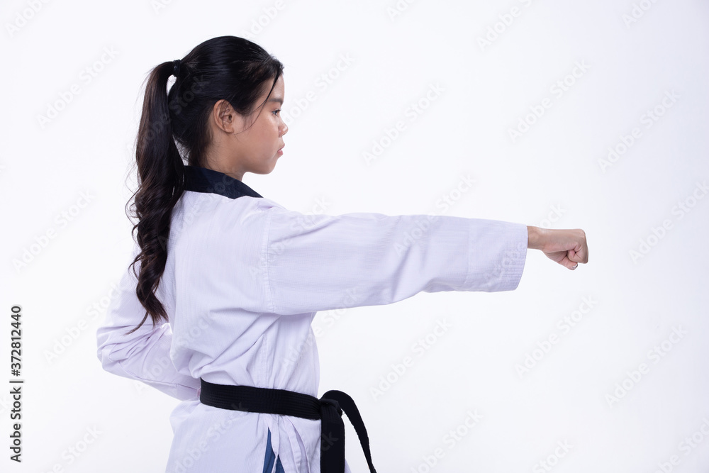 TaeKwonDo Karate national athlete kick punch on white background isolated TaeKwonDo Karate national athlete kick punch on white background isolated