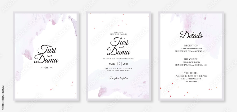 Wedding invitation template with hand painting watercolor splash