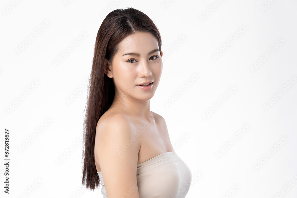 Beautiful Young asian Woman with Clean Fresh Skin, on white background, Face care, Facial treatment, Cosmetology, beauty and spa, Asian women portrait Beautiful Young asian Woman with Clean Fresh Skin, on white background, Face care, Facial treatment, Cosmetology, beauty and spa, Asian women portrait