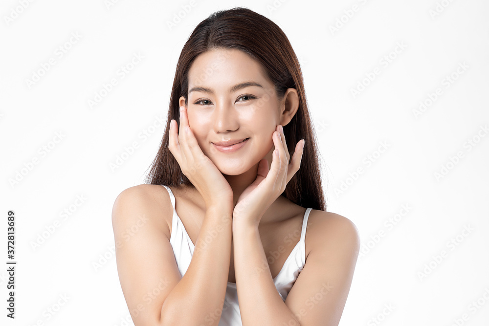 Beautiful Young asian Woman with Clean Fresh Skin, on white background, Face care, Facial treatment, Cosmetology, beauty and spa, Asian women portrait Beautiful Young asian Woman with Clean Fresh Skin, on white background, Face care, Facial treatment, Cosmetology, beauty and spa, Asian women portrait