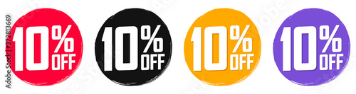 Set Sale 10% off banners, discount tags design template, extra promo, brush grunge, app icons, vector illustration photo