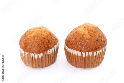 Sweet cup cake on white background