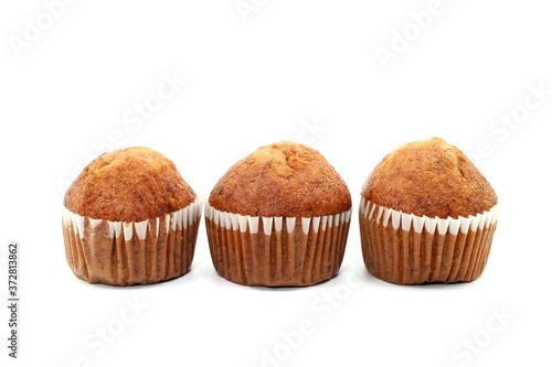 Sweet cup cake on white background