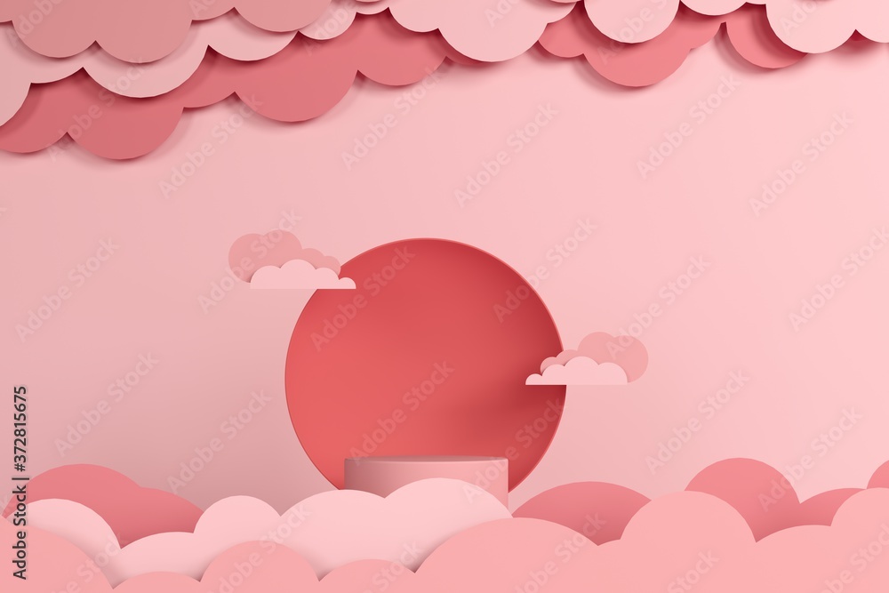 Abstract pink color background with geometric shape podium for product. minimal concept. 3d rendering