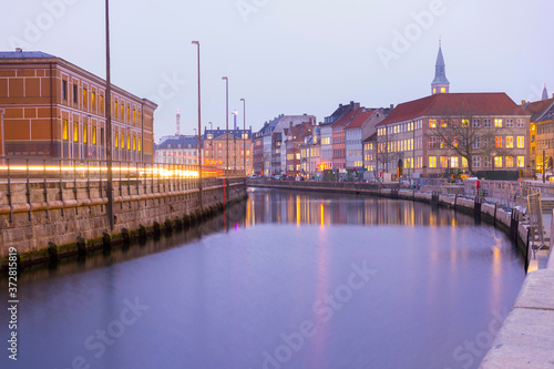 Canvas Print The Hop on Hop off boat for tourist in the river near Christiansborg Palace in C