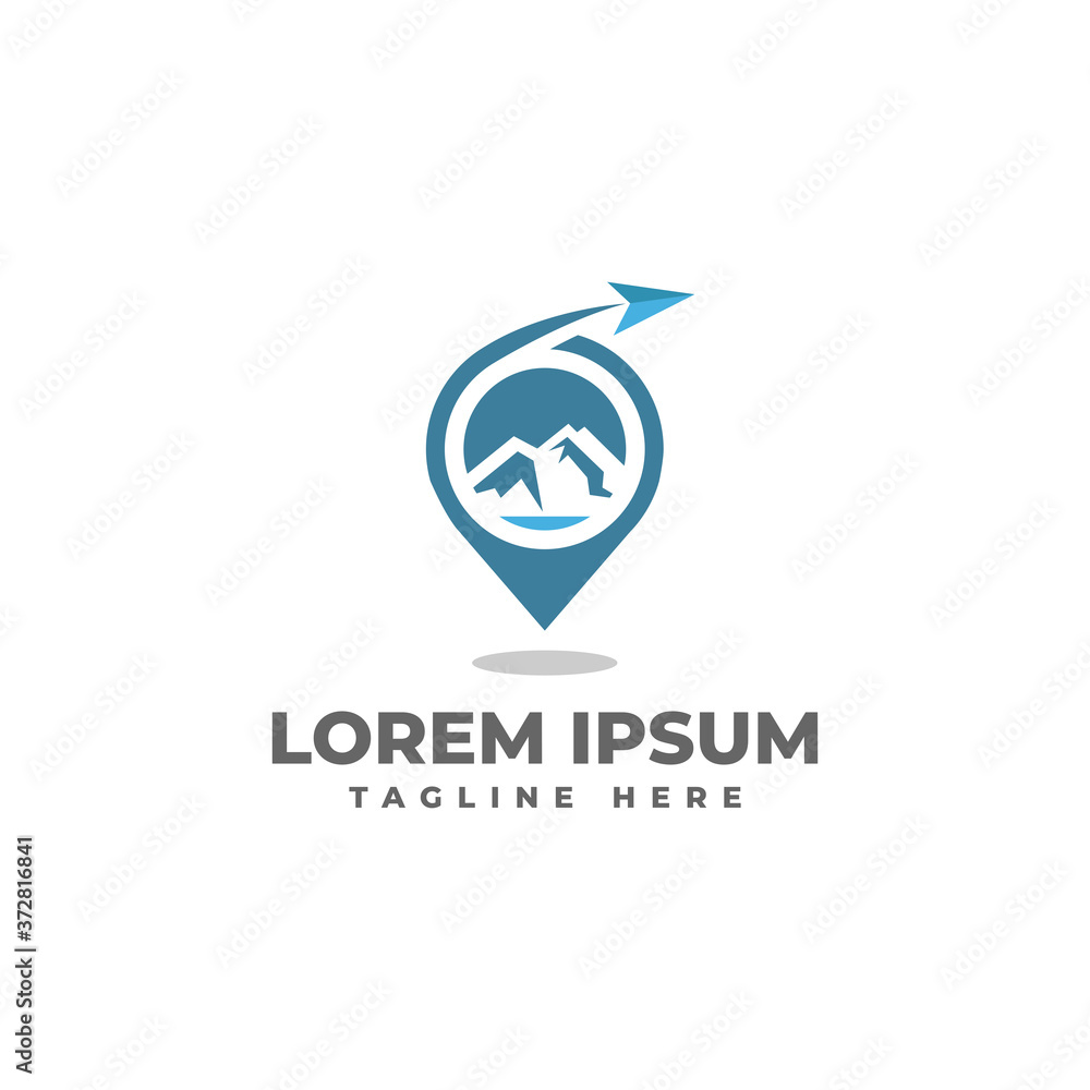 Obraz premium Tour Mountain and Location Tag for Travel Logo Design