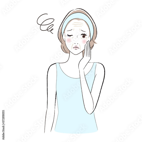 肌トラブルで悩む女性　美容コンセプトのイラスト