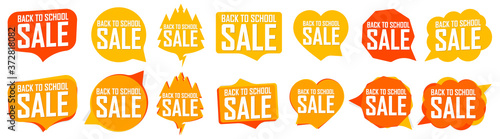 Back to School Sale set speech bubble banners, discount tags design template, vector illustration 