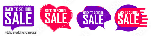 Back to School Sale set speech bubble banners, discount tags design template, vector illustration 