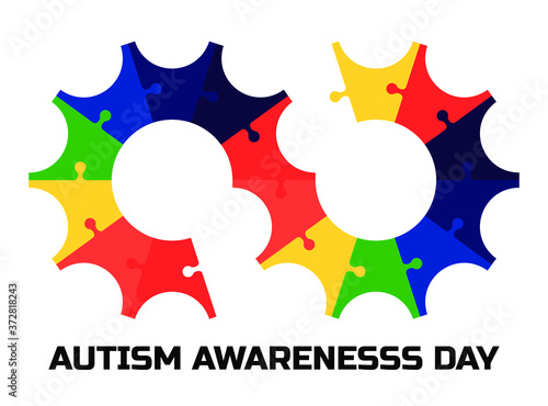 Autism Awareness Day.  Infinity symbol gear puzzle concept vector