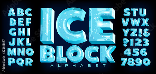Ice Block Alphabet; A Vector Font with 3d Ice Effects Complete with Reflections, Transparency, Trapped Bubbles and Other Realistic Detailing. This Lettering Has the Frozen Look of Ice Cubes.