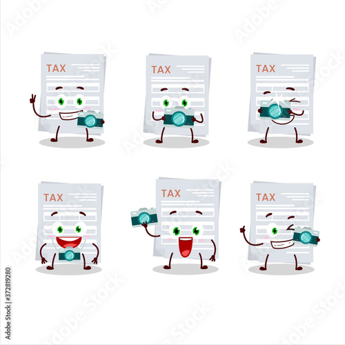 Photographer profession emoticon with tax payment cartoon character