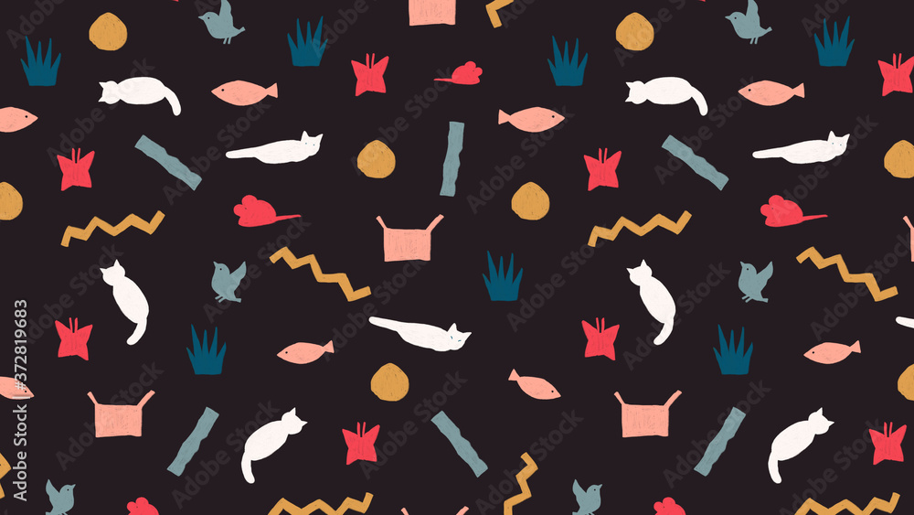 Obraz premium Cute cat pattern background. Decorative abstract colorful illustration. 
