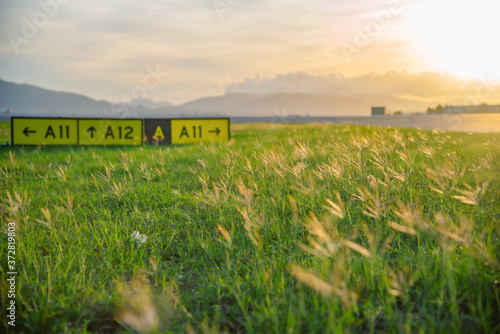 Slika na platnu Airport airfield green area, location sign
