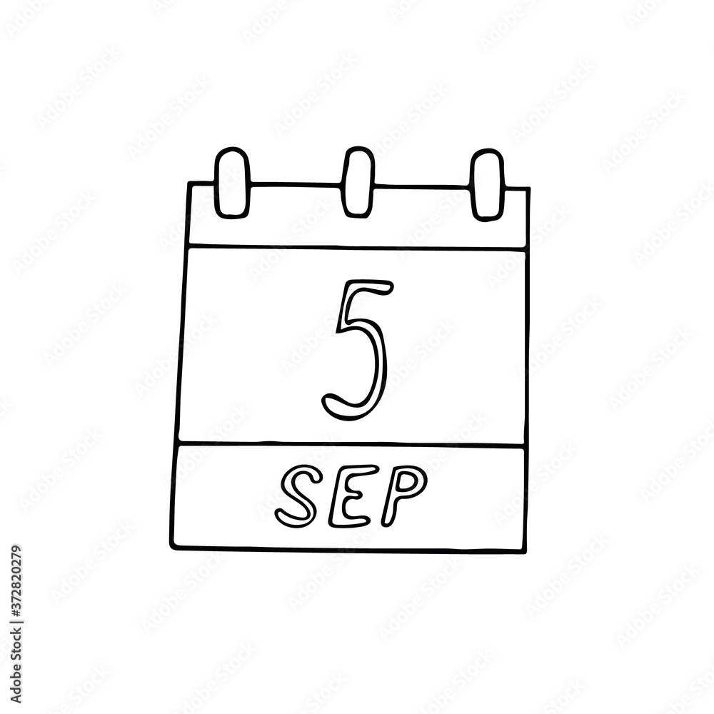 calendar hand drawn in doodle style. September 5. World Beard Day, International of Charity, date. icon, sticker, element, design. planning, business holiday calendar hand drawn in doodle style. September 5. World Beard Day, International of Charity, date. icon, sticker, element, design. planning, business holiday