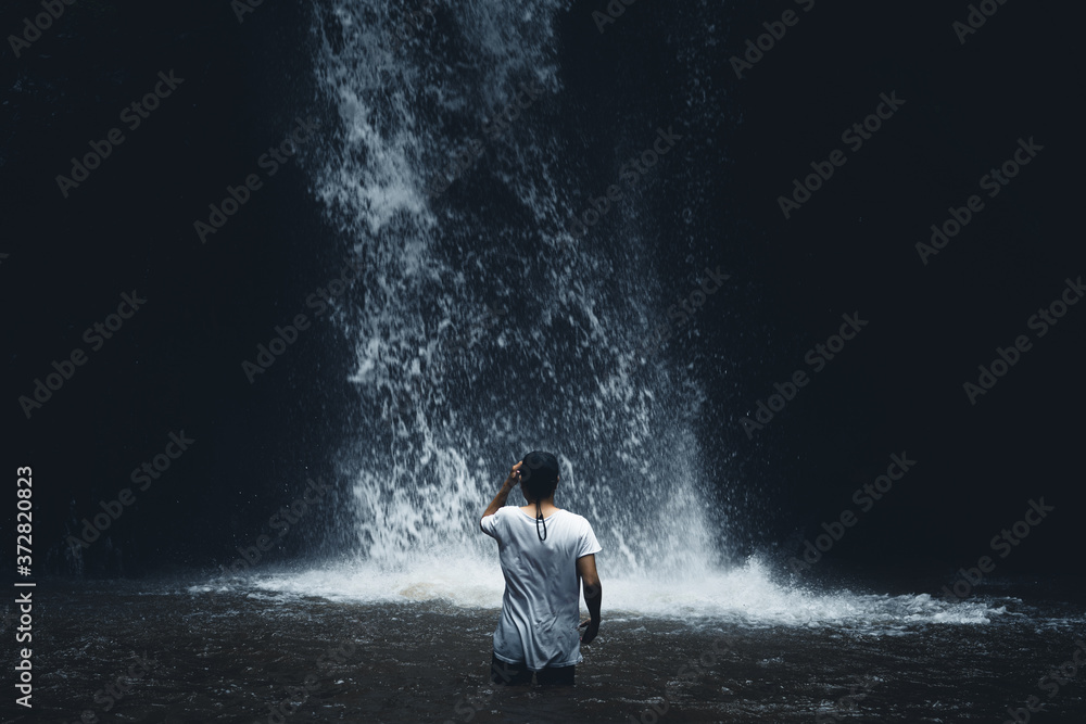 Obraz premium Waterfall in the forest ,Waterfall in nature travel mok fah waterfall
