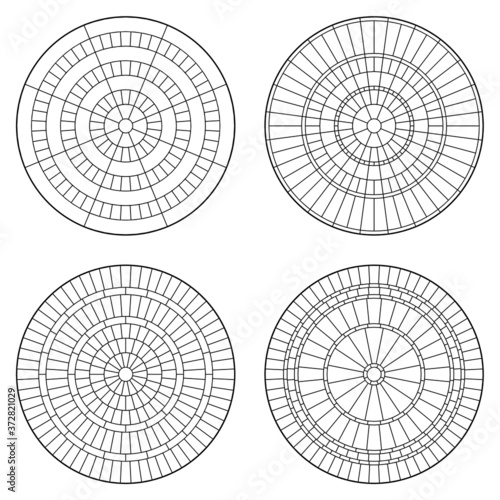 Set of circular pattern flooring. Mosaic stone circular tiles in vector line. Mixed of symmetrical circle pattern.