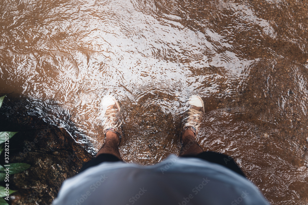 Fototapeta premium Waterfall in the forest ,Waterfall in nature travel mok fah waterfall