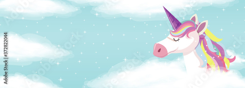 Cute unicorn on sky