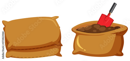 Bags of soil for gardening on white background