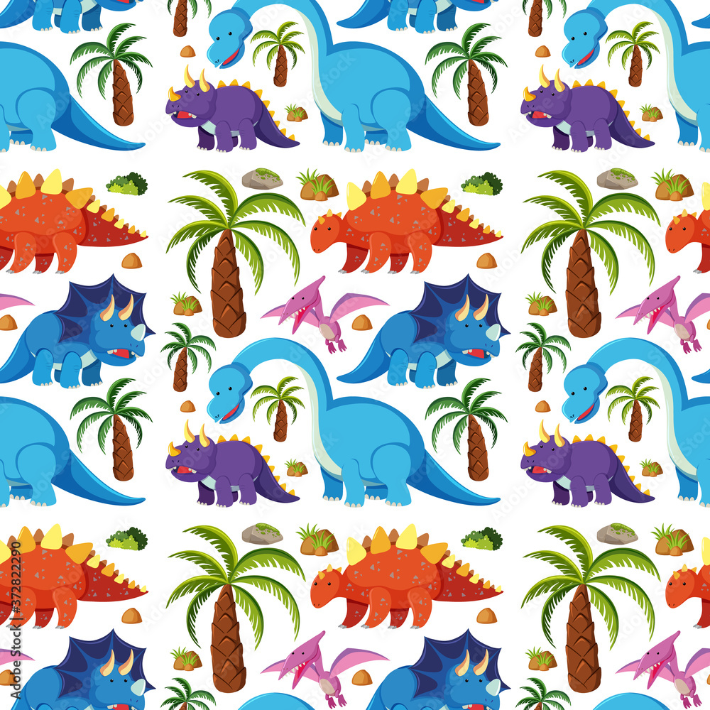 Seamless cute dinosaurs isolated on white background Stock Vector ...