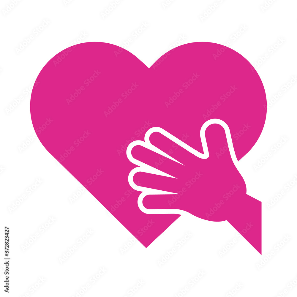 hand with pink heart silhouette style icon hand with pink heart silhouette style icon