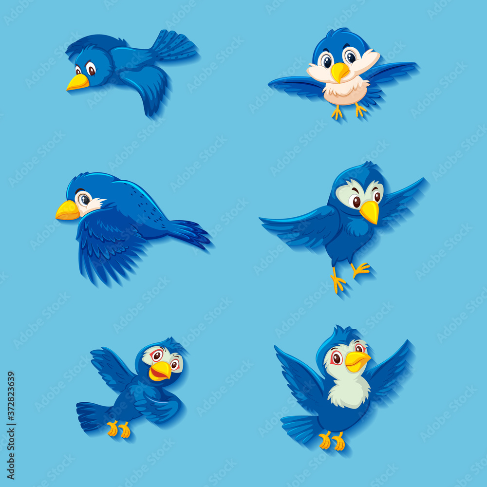 Fototapeta premium Cute blue bird cartoon character