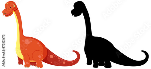 Cute brachiosaurus dinosaur and shadow isolated on white background