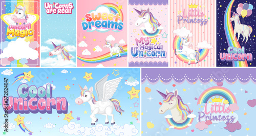 Cute unicorn banner on pastel background color