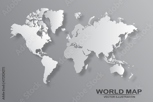 Political world map with shadow isolated on gray background