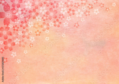 桜_ピンク和紙背景