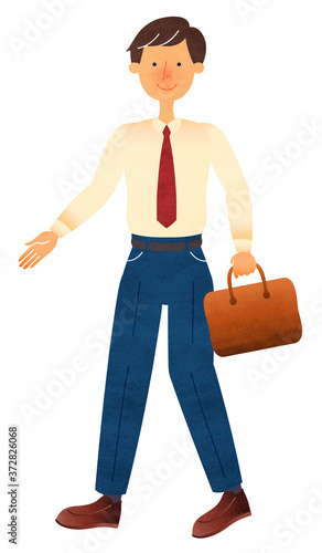 ビジネスバッグを持って歩くスーツ姿の若い男性