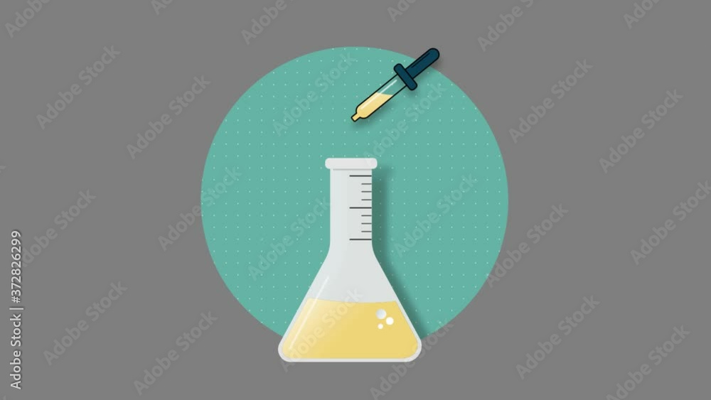 Сhemical flask and pipette, titration reaction. Animated Chemistry Icon