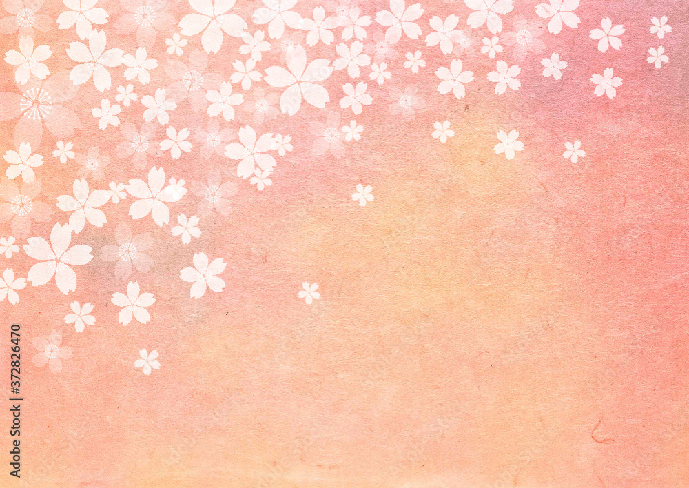 桜_ピンク和紙背景