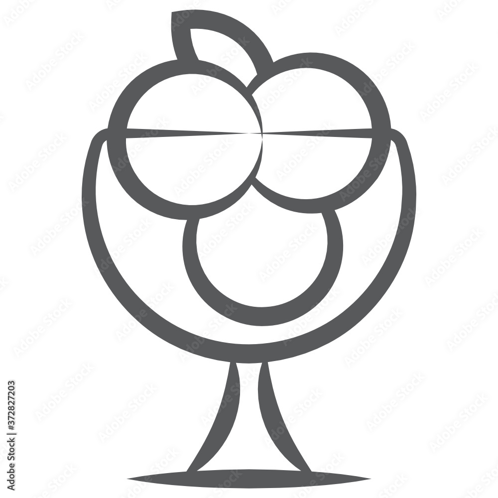 Obraz premium Ice cream scoops placed in a bowl, gelato doodle line vector 